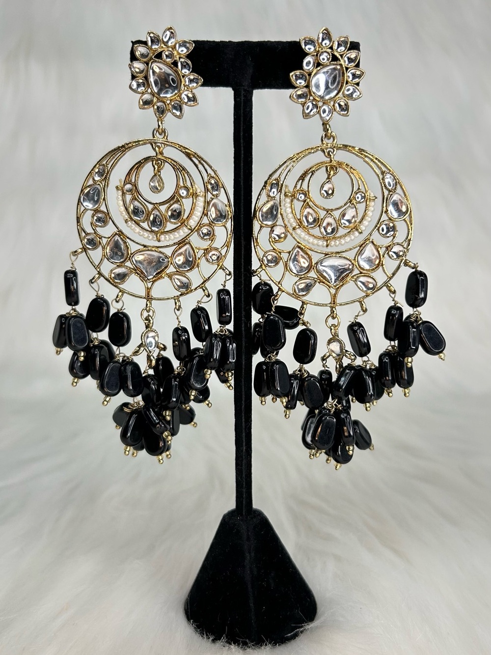 Black Gold Chandelier Lightweight Long Earrings